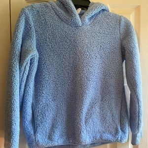 Athleta Girl Sherpa Fleece Blue Hoodie w/yoga thumb holes. Size L/12. NWOT